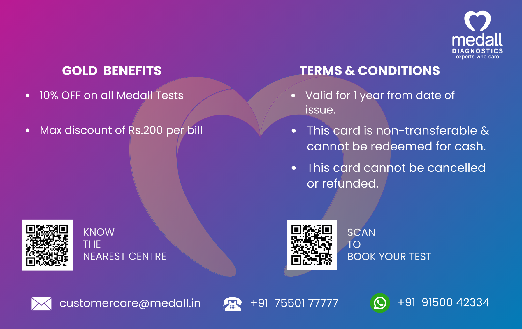 Medall Health Plus Card — back, with benefits, terms and contact details